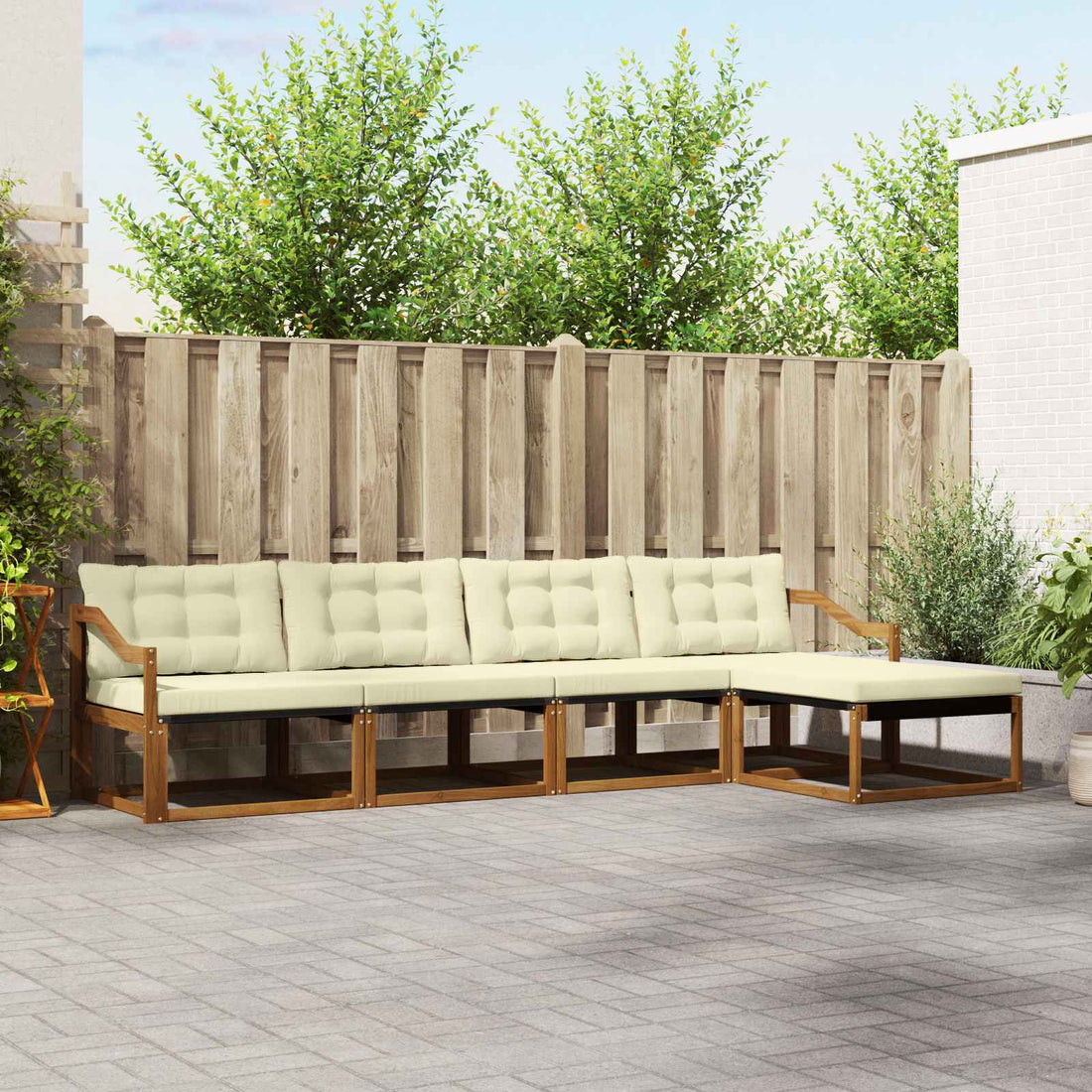 vidaXL Conjunto de sofás de exterior 5 uds. Natural y Crema