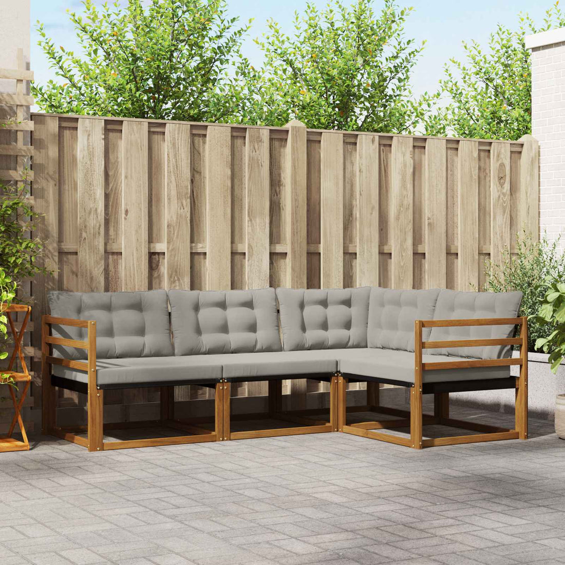 vidaXL Conjunto de sofás de exterior 4 uds. Gris Natural y Claro