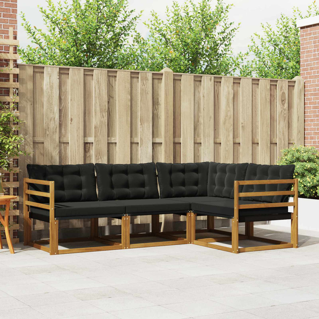 vidaXL Conjunto de sofás de exterior 4 uds. Natural y negro