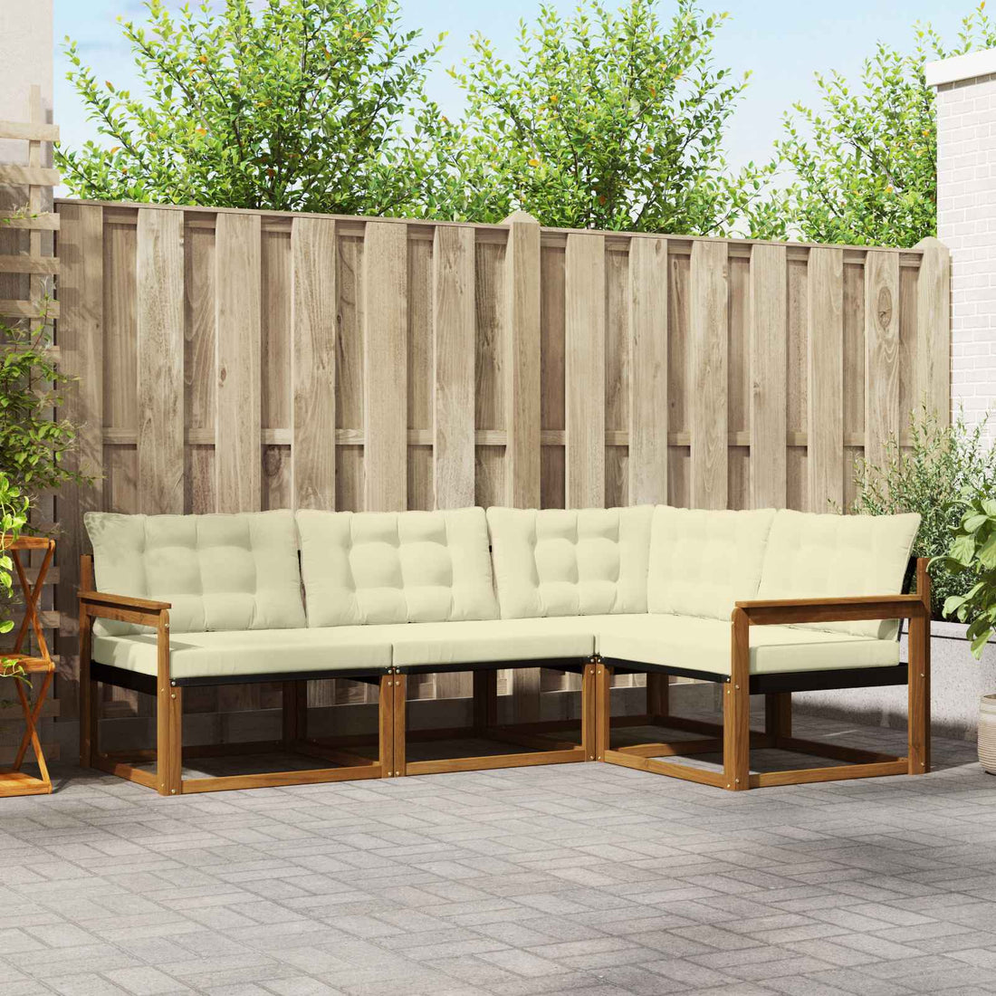 vidaXL Conjunto de sofás de exterior 4 uds. Natural y Crema