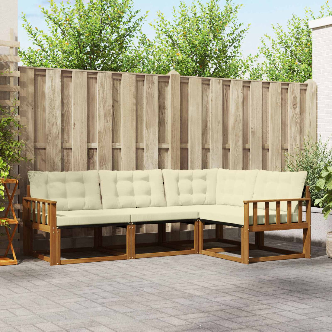 vidaXL Conjunto de sofás de exterior 4 uds. Natural y Crema