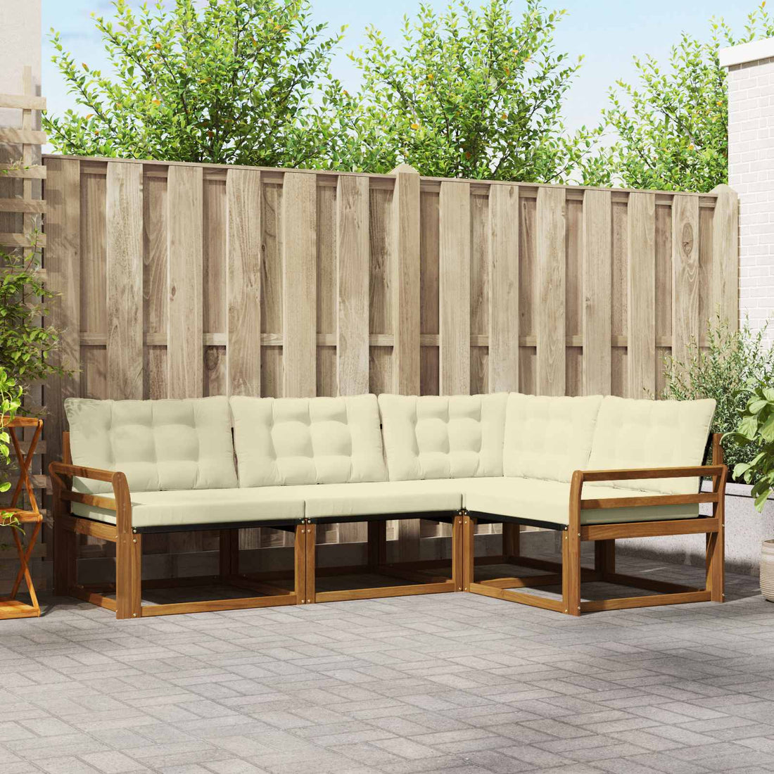 vidaXL Conjunto de sofás de exterior 4 uds. Natural y Crema