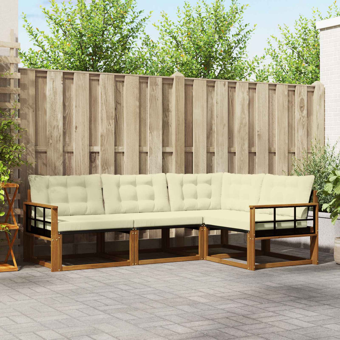 vidaXL Conjunto de sofás de exterior 4 uds. Natural y Crema