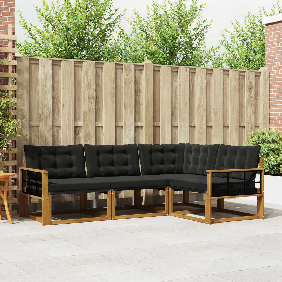 vidaXL Conjunto de sofás de exterior 4 uds. Natural y negro