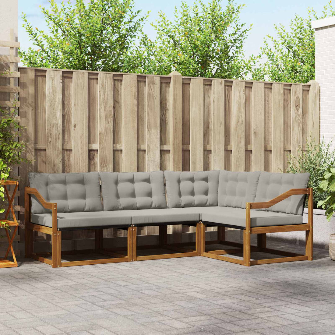 vidaXL Conjunto de sofás de exterior 4 uds. Gris Natural y Claro
