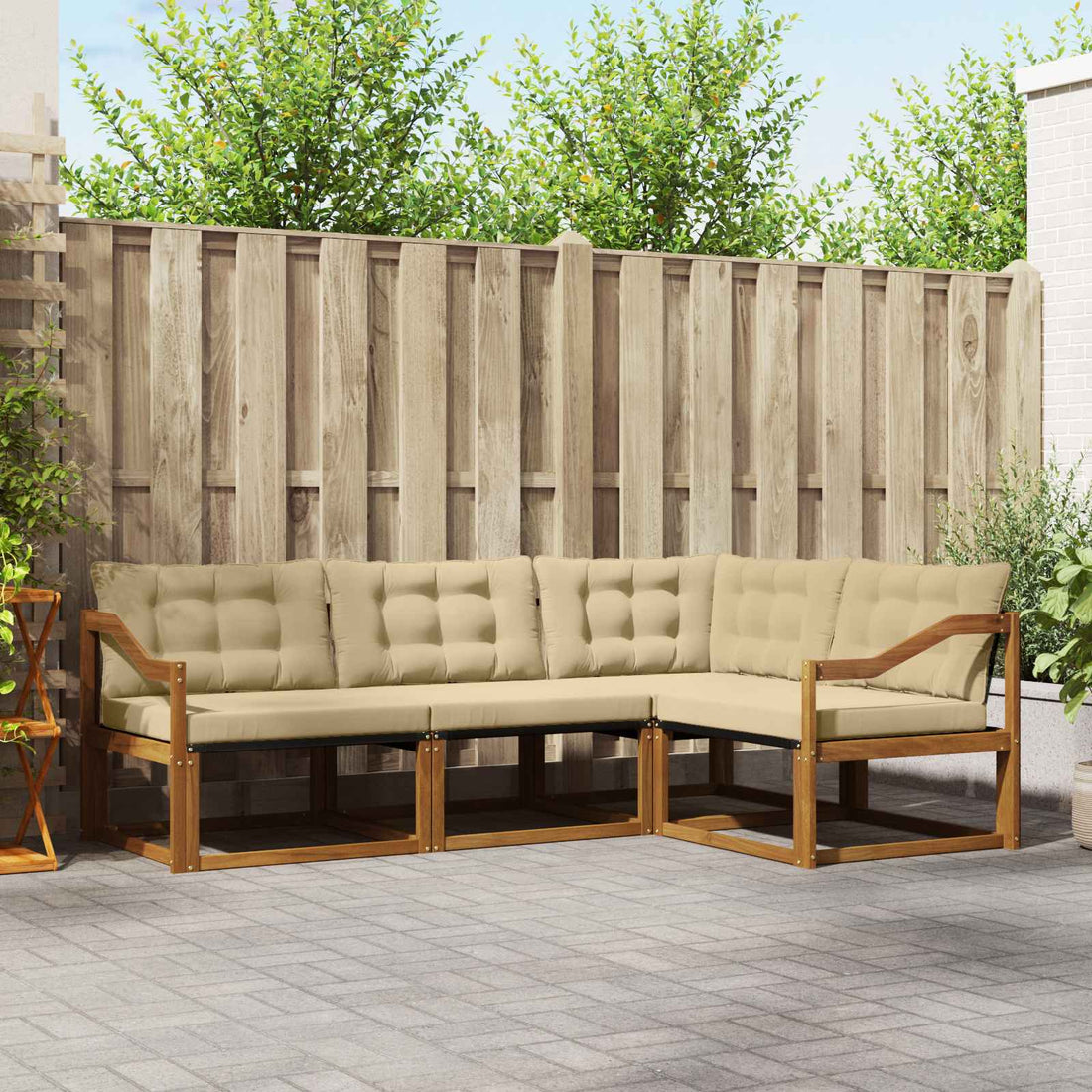 vidaXL Conjunto de sofás de exterior 4 uds. Natural y Beige