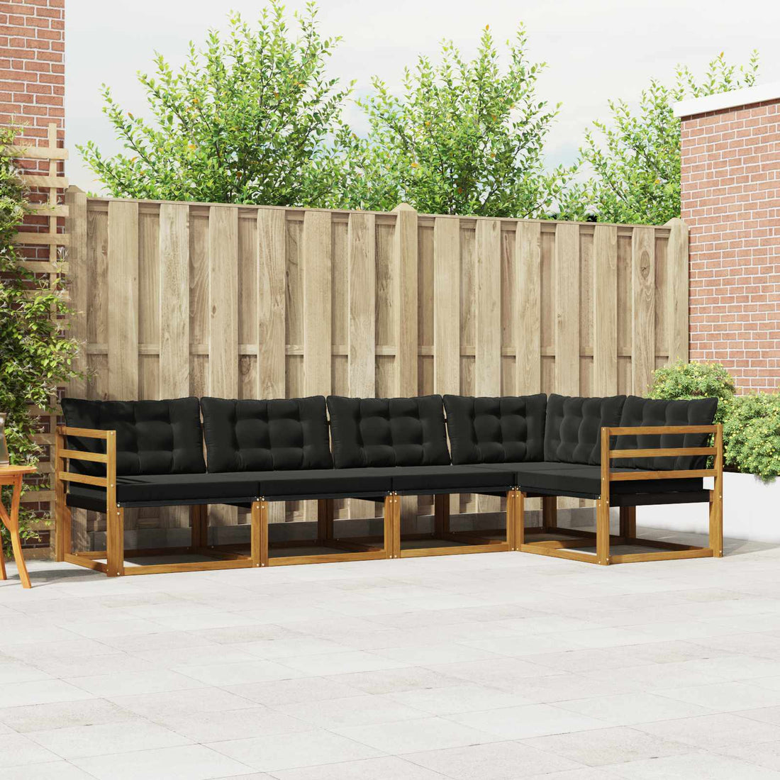 vidaXL Conjunto de sofás de exterior 5 uds. Natural y negro