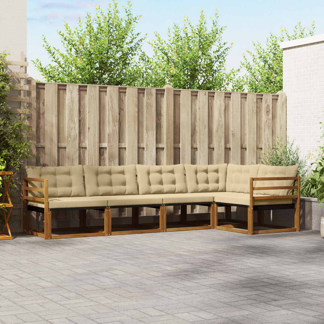 vidaXL Conjunto de sofás de exterior 5 uds. Natural y Beige