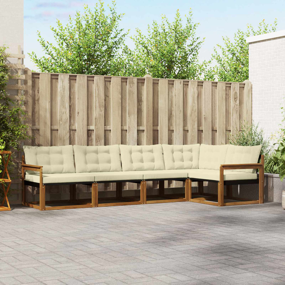 vidaXL Conjunto de sofás de exterior 5 uds. Natural y Crema