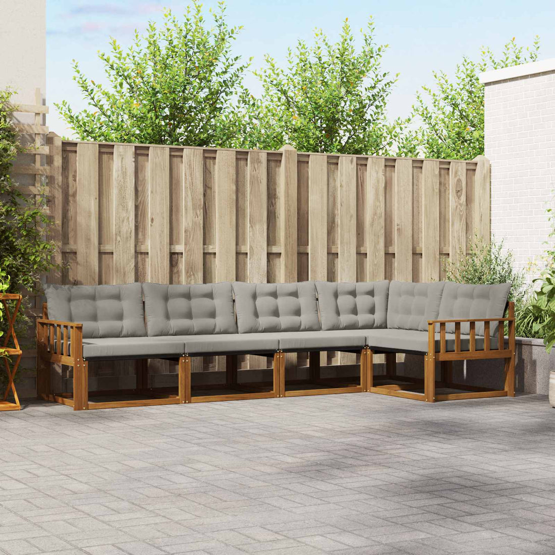 vidaXL Conjunto de sofás de exterior 5 uds. Gris Natural y Claro