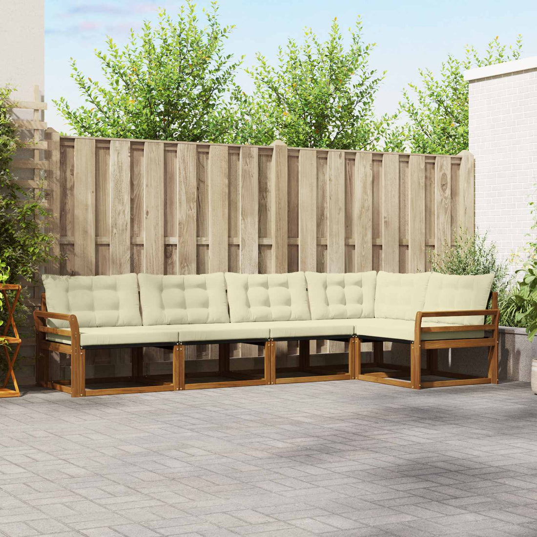 vidaXL Conjunto de sofás de exterior 5 uds. Natural y Crema