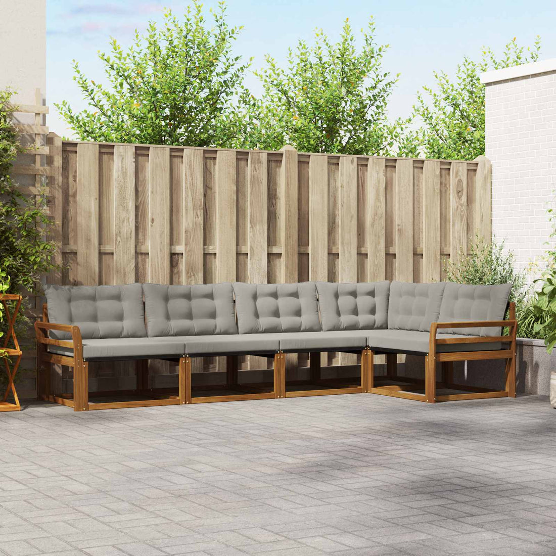 vidaXL Conjunto de sofás de exterior 5 uds. Gris Natural y Claro