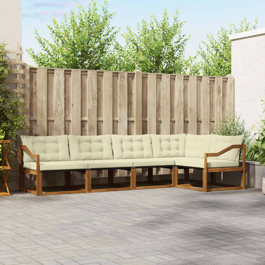 vidaXL Conjunto de sofás de exterior 5 uds. Natural y Crema