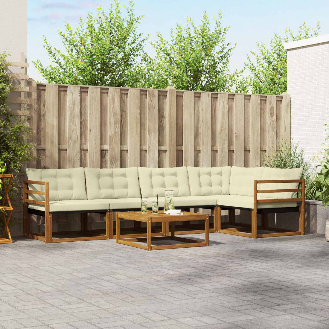 vidaXL Conjunto de sofás de exterior 6 uds. Natural y Crema