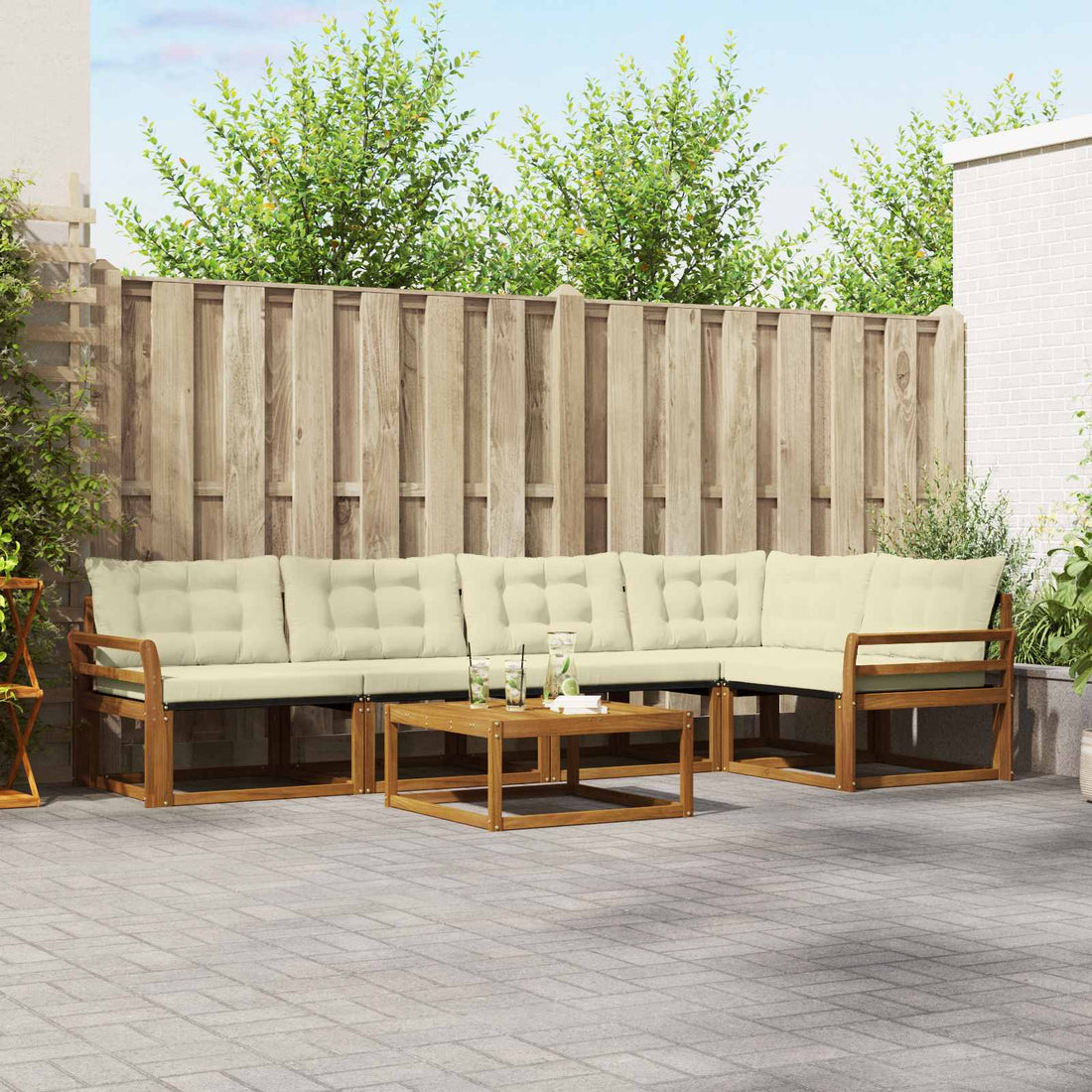 vidaXL Conjunto de sofás de exterior 6 uds. Natural y Crema