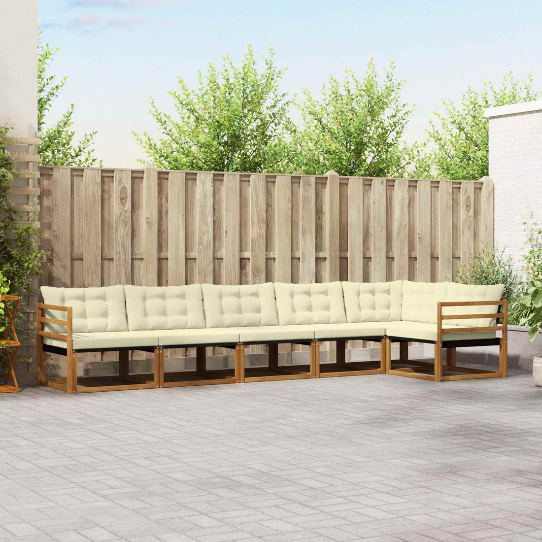 vidaXL Conjunto de sofás de exterior 6 uds. Natural y Crema
