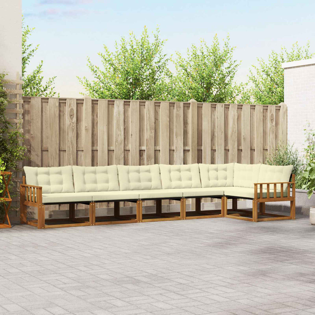 vidaXL Conjunto de sofás de exterior 6 uds. Natural y Crema