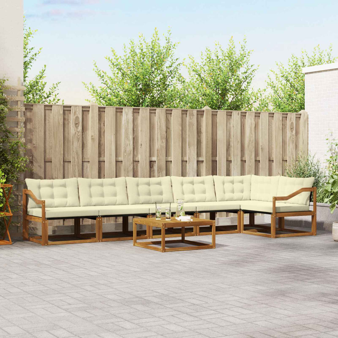 vidaXL Conjunto de sofás de exterior 6 uds. Natural y Crema