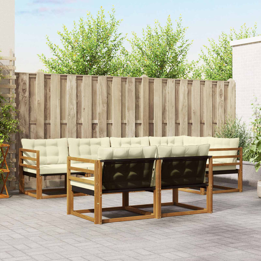 vidaXL Conjunto de sofás de exterior 7 uds. Natural y Crema