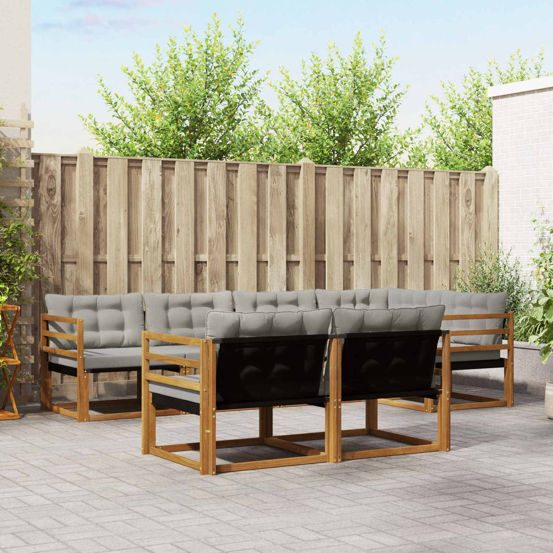 vidaXL Conjunto de sofás de exterior 7 uds. Natural y Gris Claro