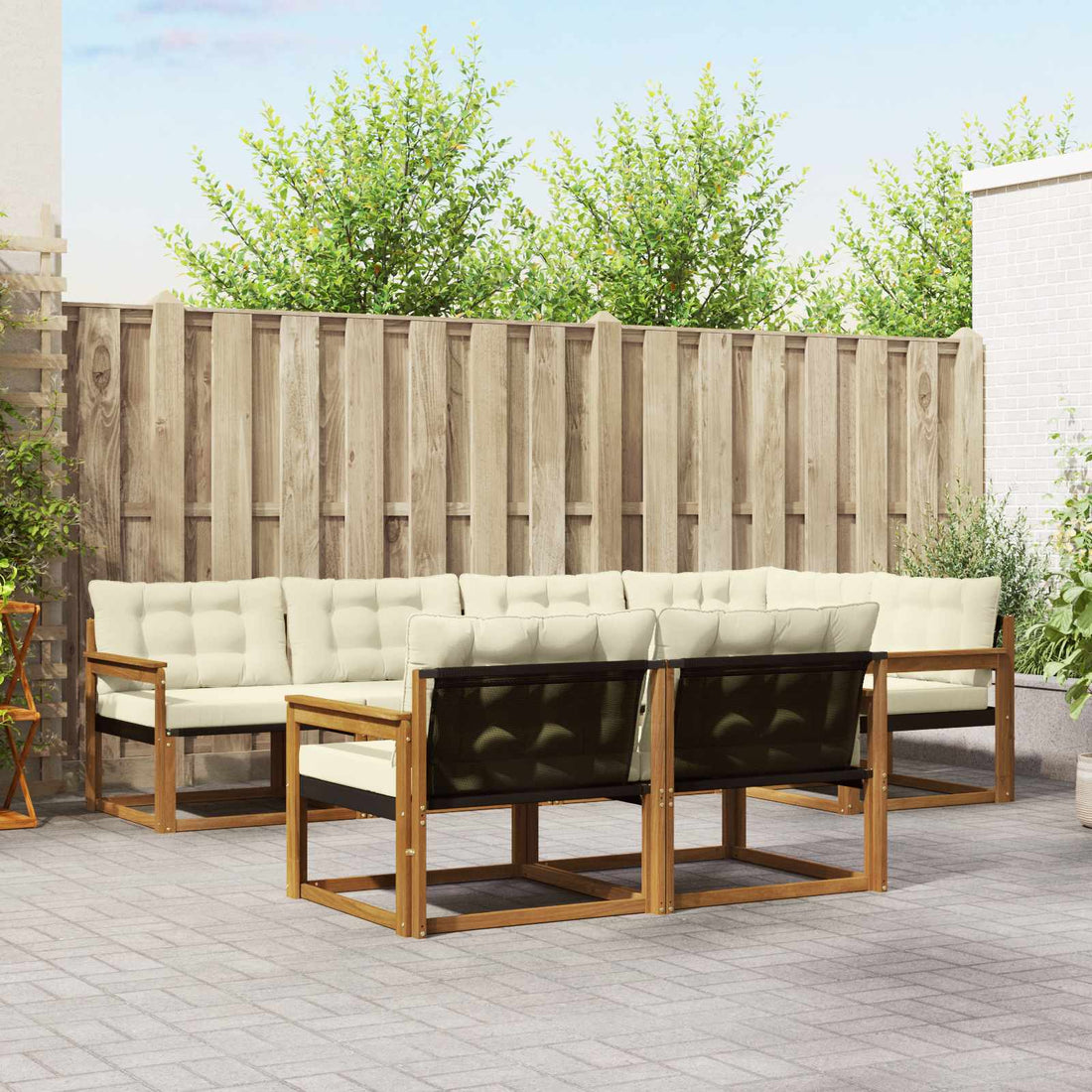 vidaXL Conjunto de sofás de exterior 7 uds. Natural y Crema