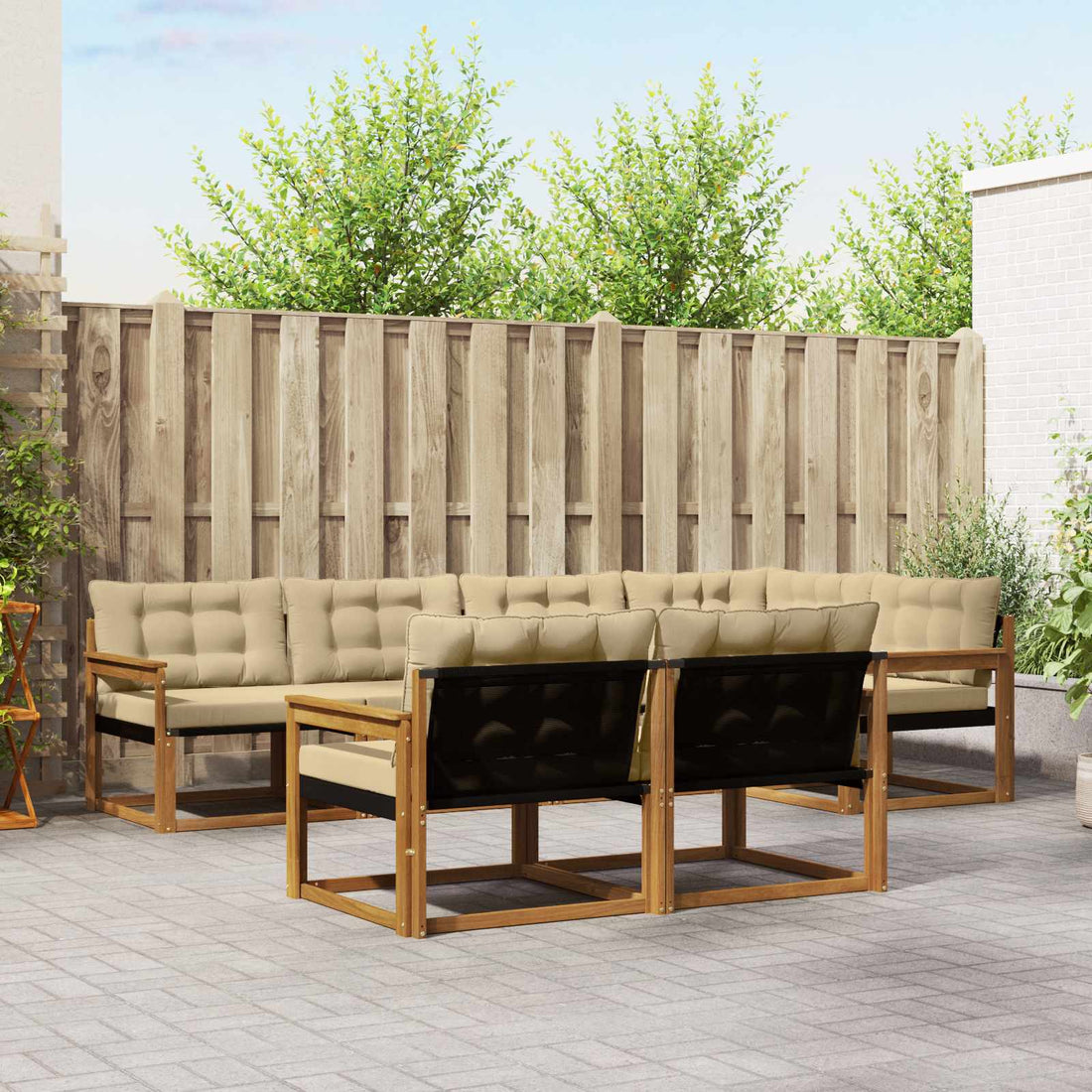 vidaXL Conjunto de sofás de exterior 7 uds. Natural y Beige
