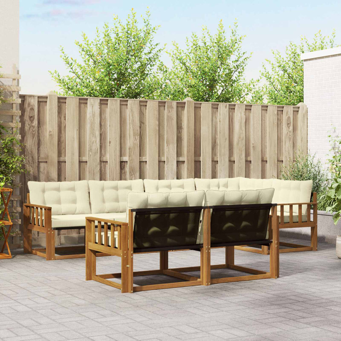 vidaXL Conjunto de sofás de exterior 7 uds. Natural y Crema