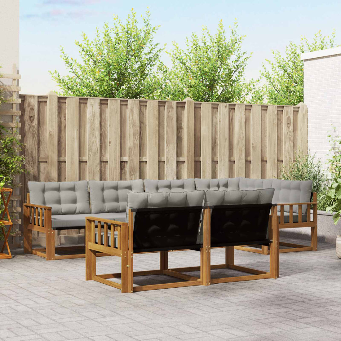 vidaXL Conjunto de sofás de exterior 7 uds. Natural y Gris Claro