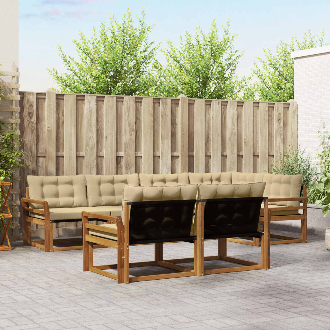vidaXL Conjunto de sofás de exterior 7 uds. Natural y Beige