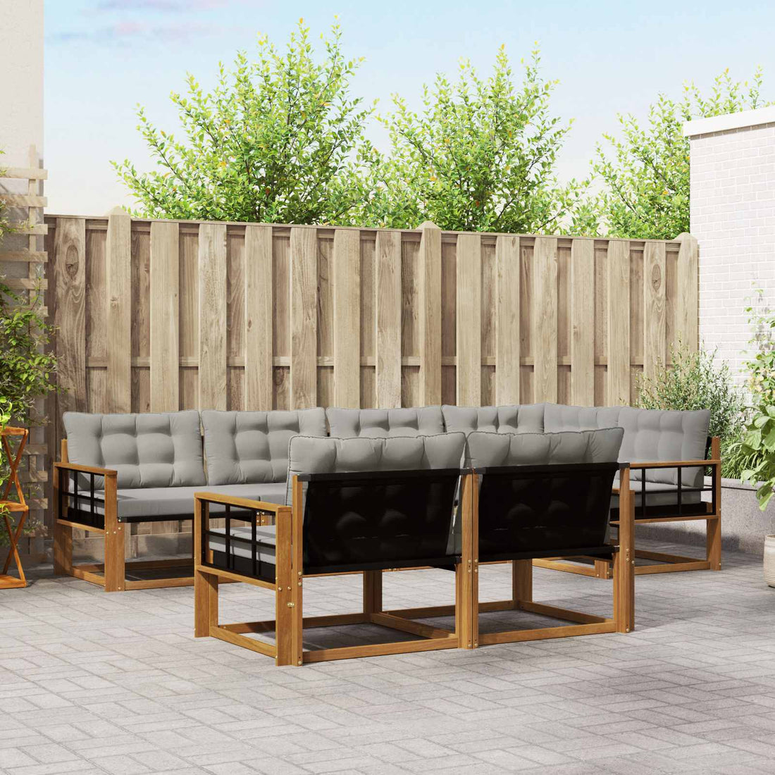 vidaXL Conjunto de sofás de exterior 7 uds. Natural y Gris Claro