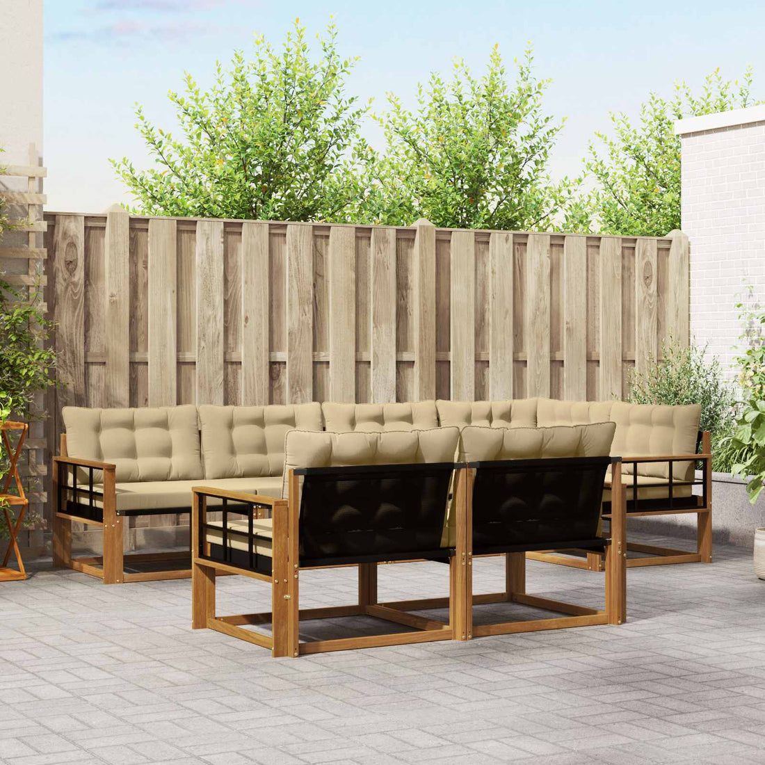 vidaXL Conjunto de sofás de exterior 7 uds. Natural y Beige