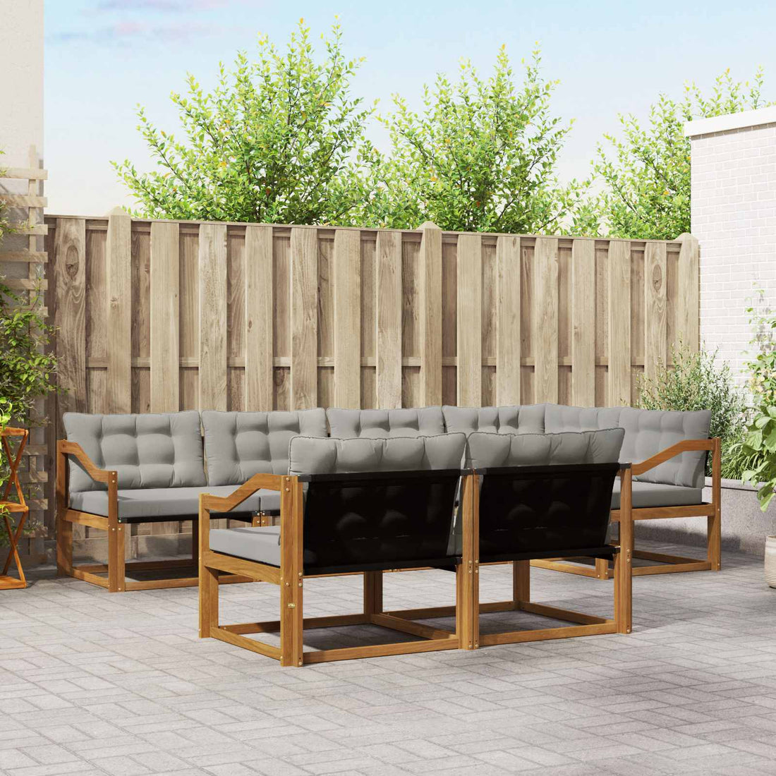 vidaXL Conjunto de sofás de exterior 7 uds. Natural y Gris Claro