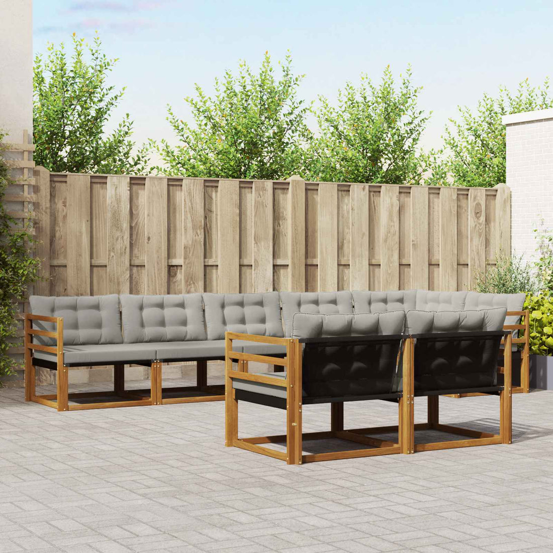 vidaXL Conjunto de sofás de exterior 8 uds. Gris Natural y Claro