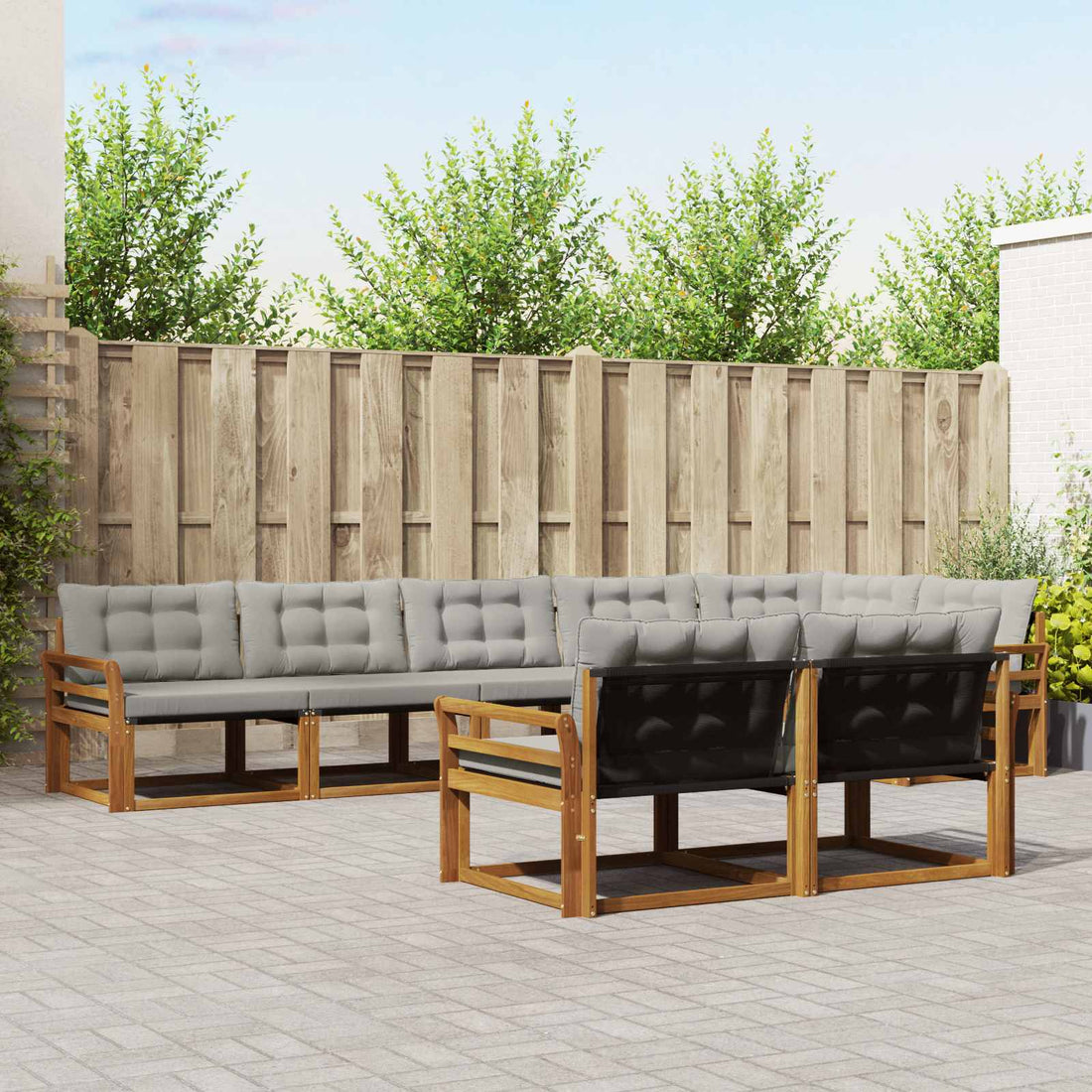 vidaXL Conjunto de sofás de exterior 8 uds. Gris Natural y Claro