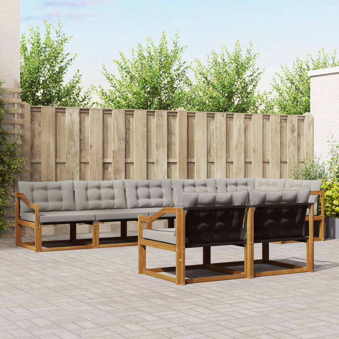 vidaXL Conjunto de sofás de exterior 8 uds. Gris Natural y Claro