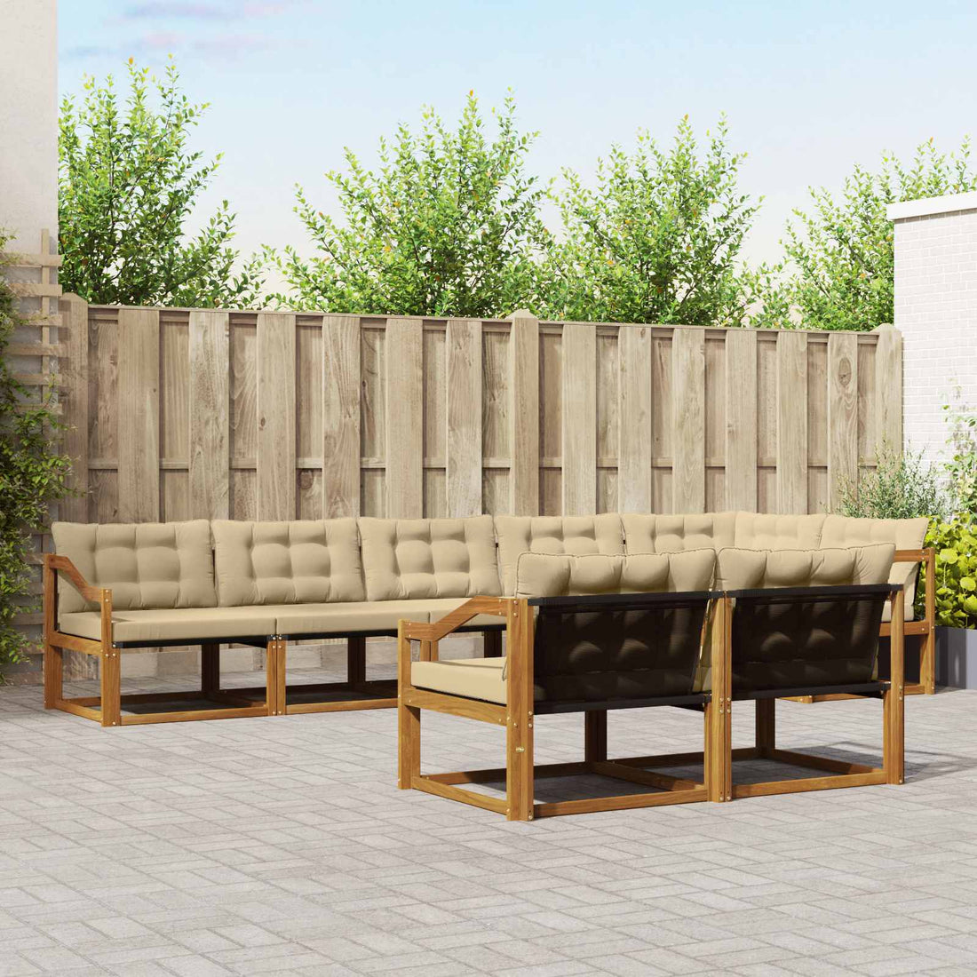 vidaXL Conjunto de sofás de exterior 8 uds. Natural y Beige