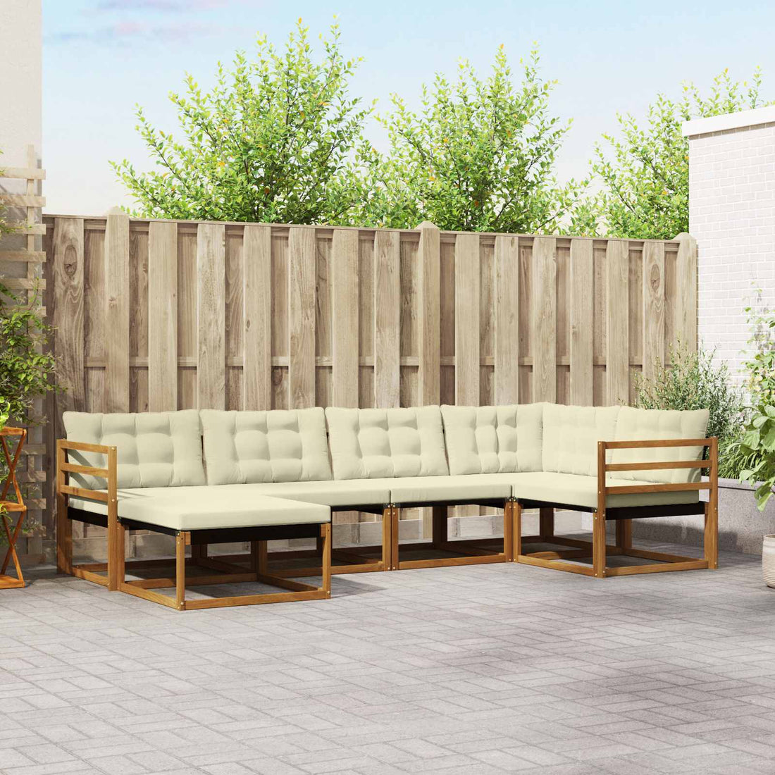 vidaXL Conjunto de sofás de exterior 6 uds. Natural y Crema