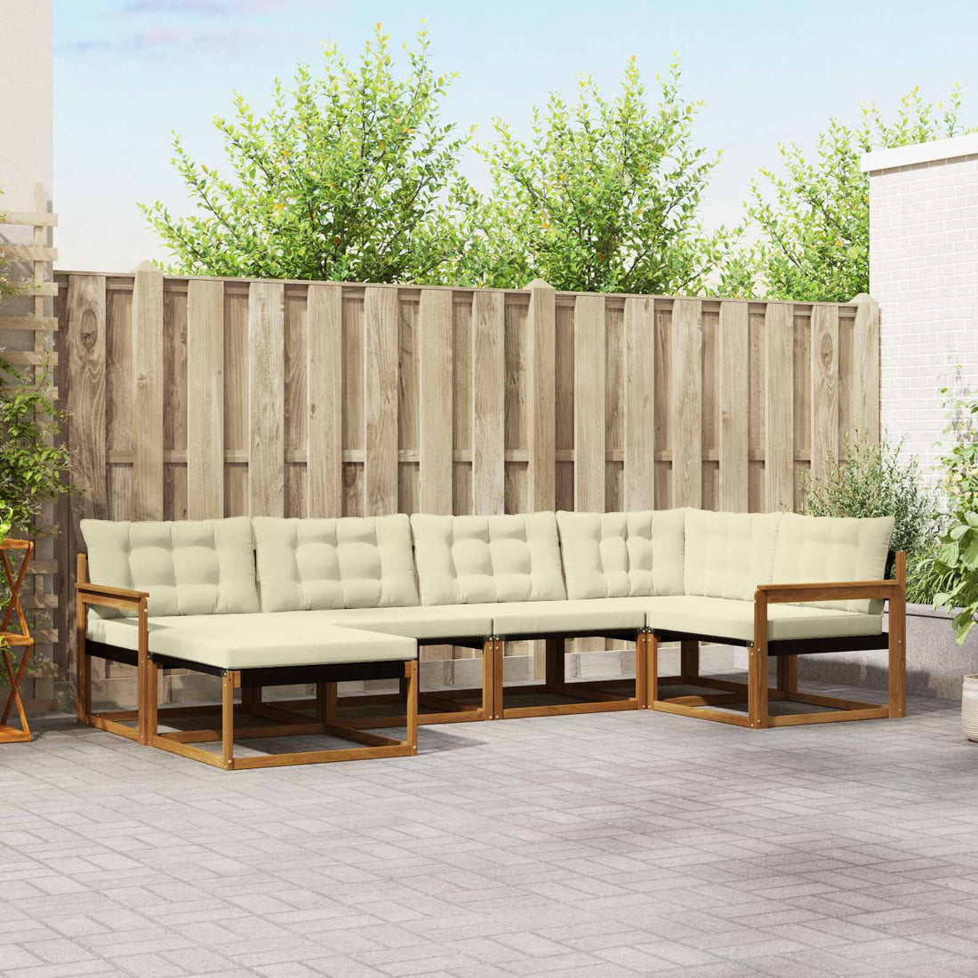 vidaXL Conjunto de sofás de exterior 6 uds. Natural y Crema