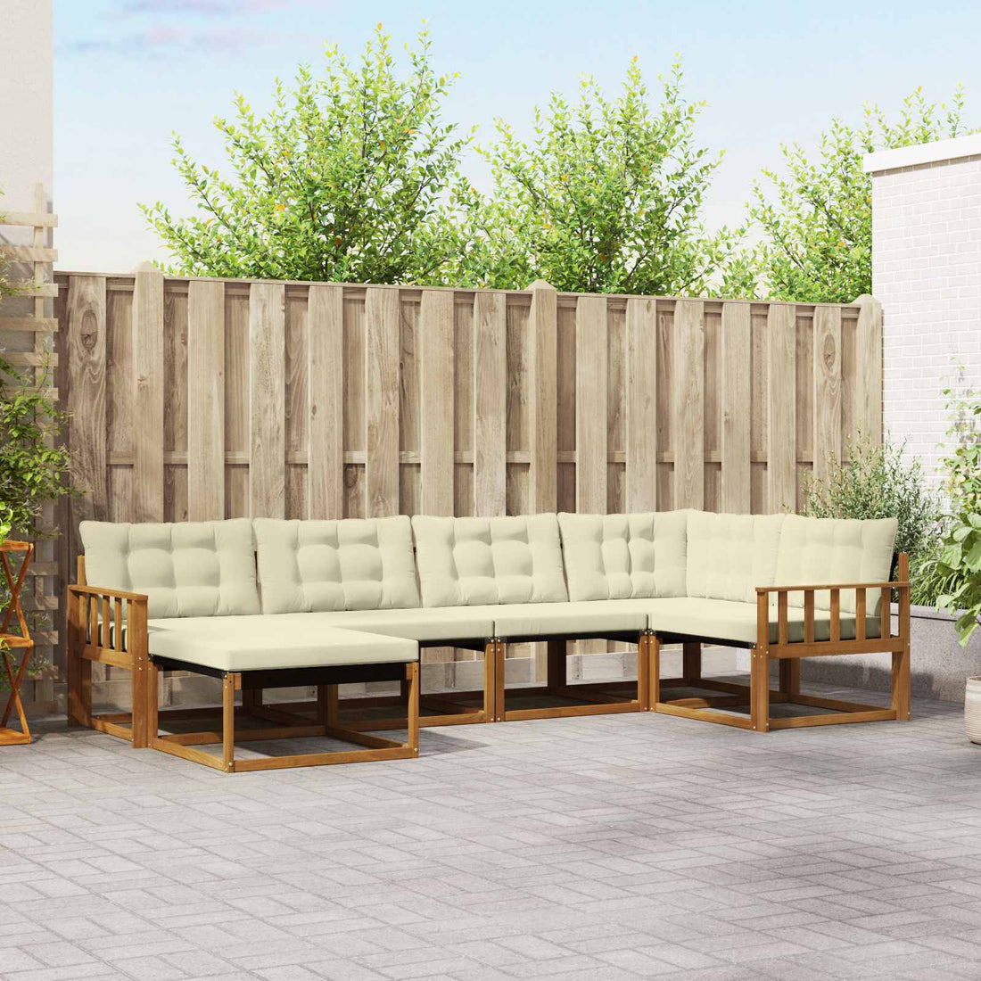 vidaXL Conjunto de sofás de exterior 6 uds. Natural y Crema