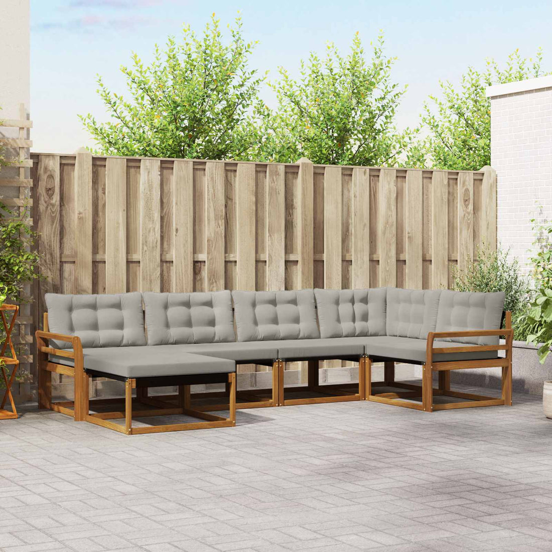 vidaXL Conjunto de sofás de exterior 6 uds. Gris Natural y Claro