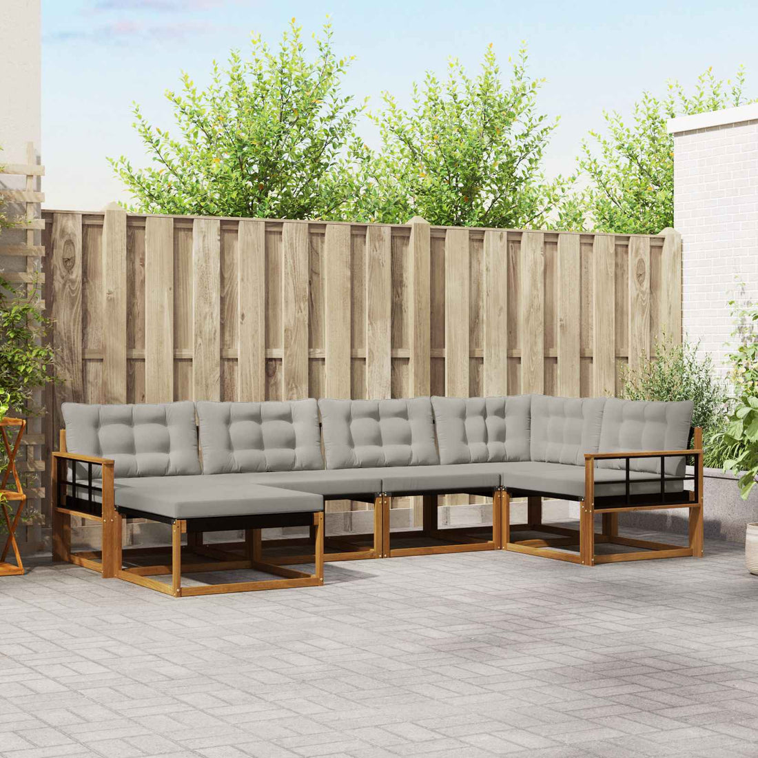 vidaXL Conjunto de sofás de exterior 6 uds. Gris Natural y Claro