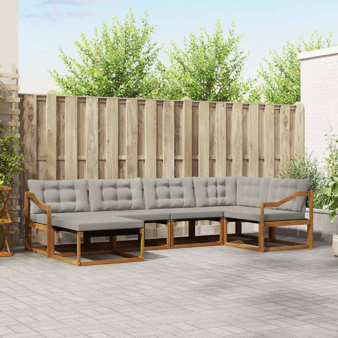 vidaXL Conjunto de sofás de exterior 6 uds. Gris Natural y Claro