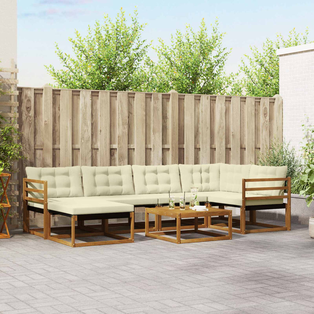 vidaXL Conjunto de sofás de exterior 7 uds. Natural y Crema
