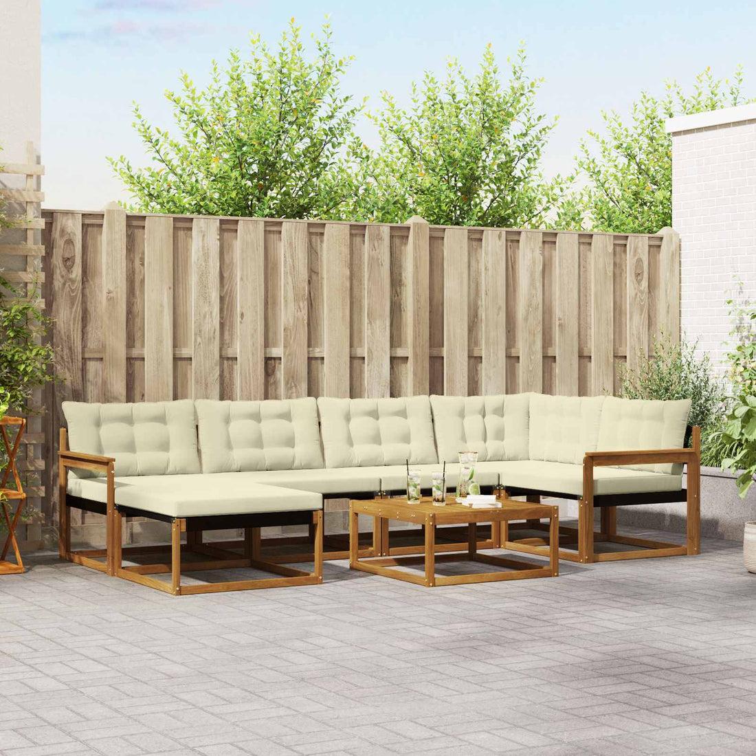 vidaXL Conjunto de sofás de exterior 7 uds. Natural y Crema