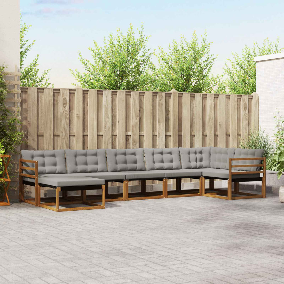 vidaXL Conjunto de sofás de exterior 7 uds. Gris Natural y Claro