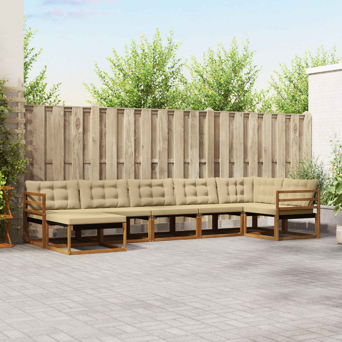 vidaXL Conjunto de sofás de exterior 7 uds. Natural y Beige