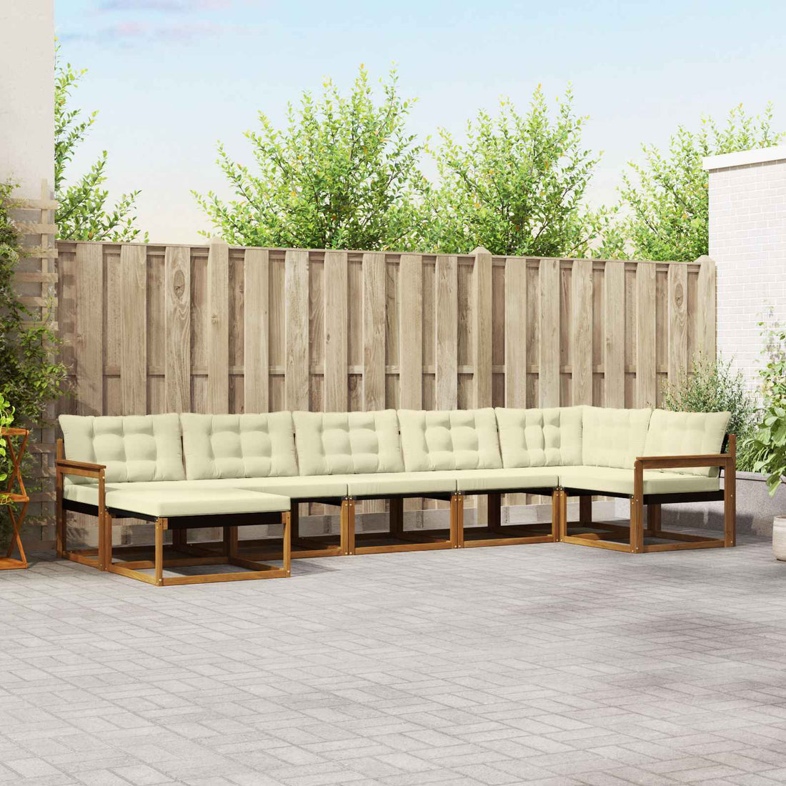 vidaXL Conjunto de sofás de exterior 7 uds. Natural y Crema