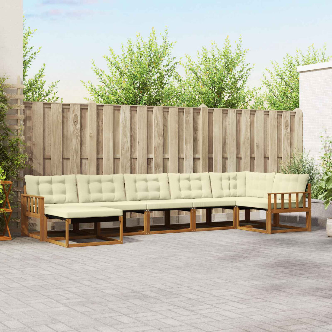 vidaXL Conjunto de sofás de exterior 7 uds. Natural y Crema