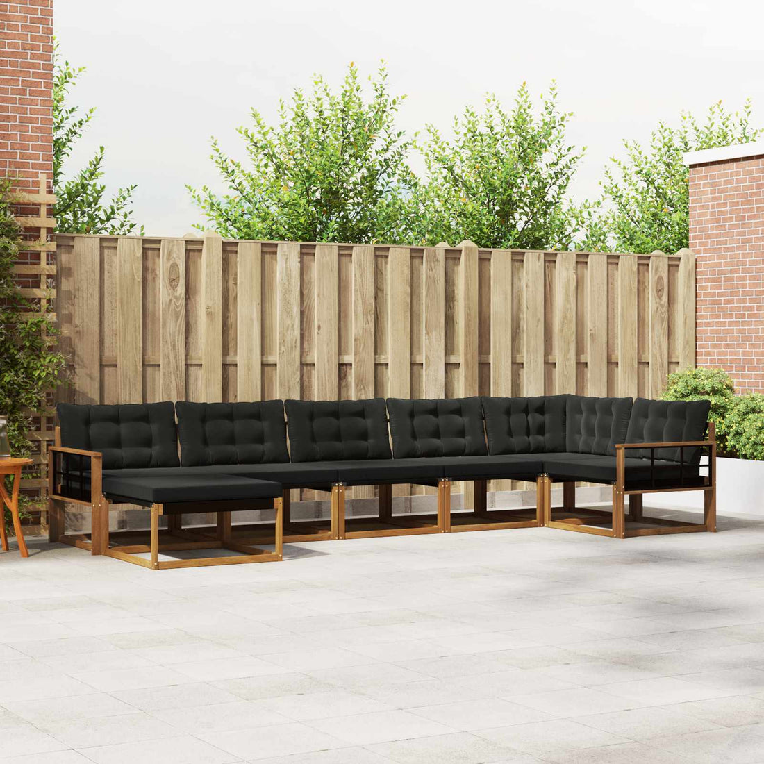 vidaXL Conjunto de sofás de exterior 7 uds. Natural y negro