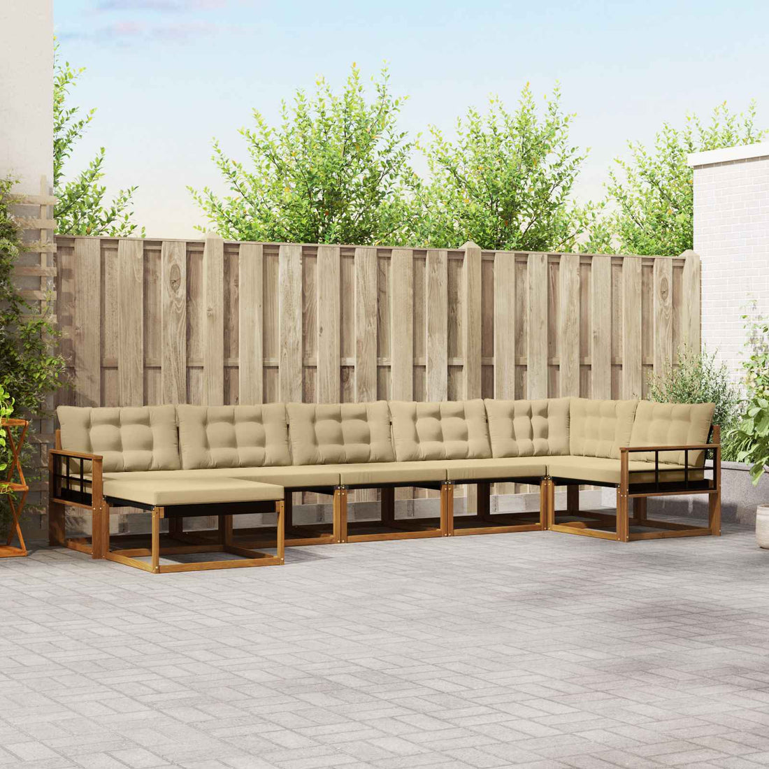 vidaXL Conjunto de sofás de exterior 7 uds. Natural y Beige